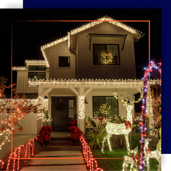 Residential home with custom holiday lighting.