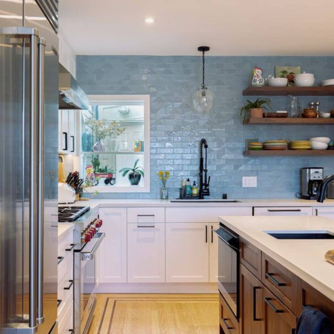 remodeled kitchen with white cabinets