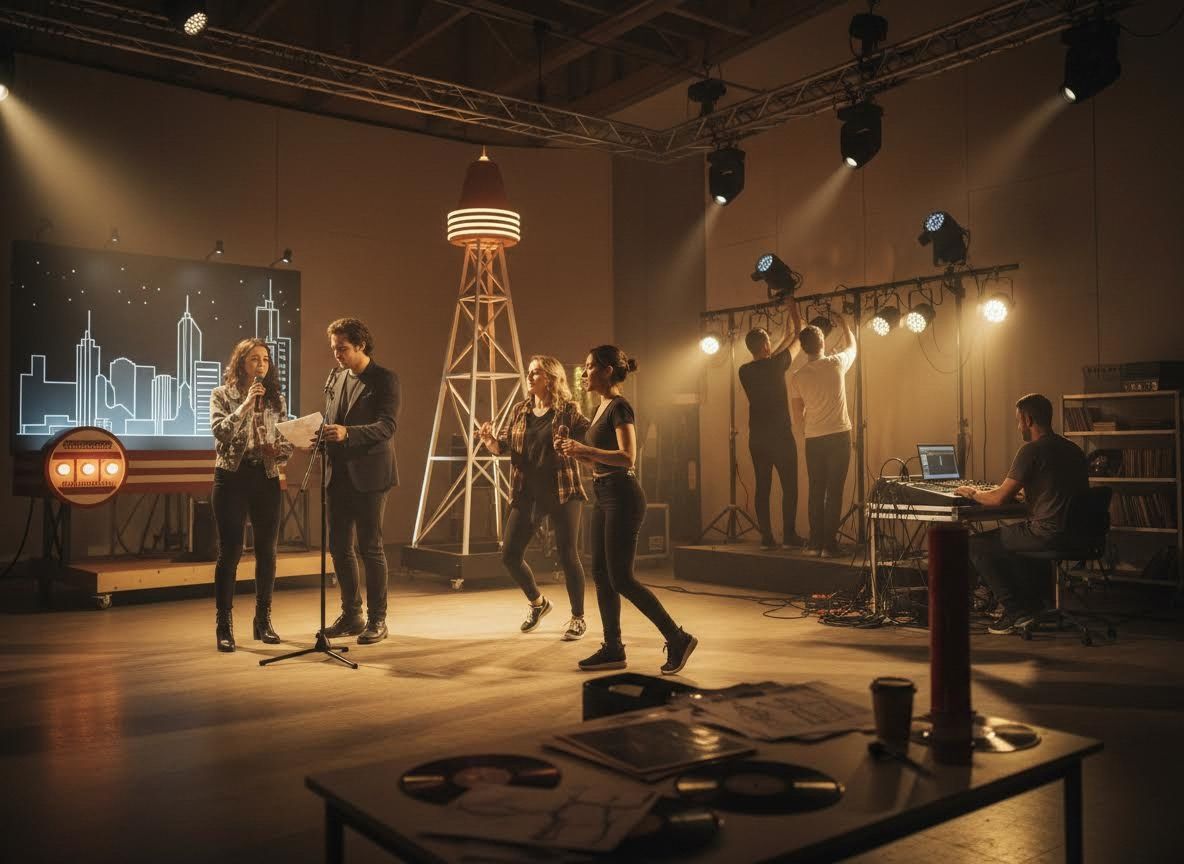 Musicians and Crew Preparing for a Live Performance