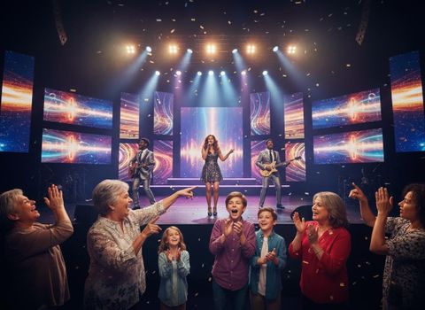 Live concert with a female singer and an excited audience