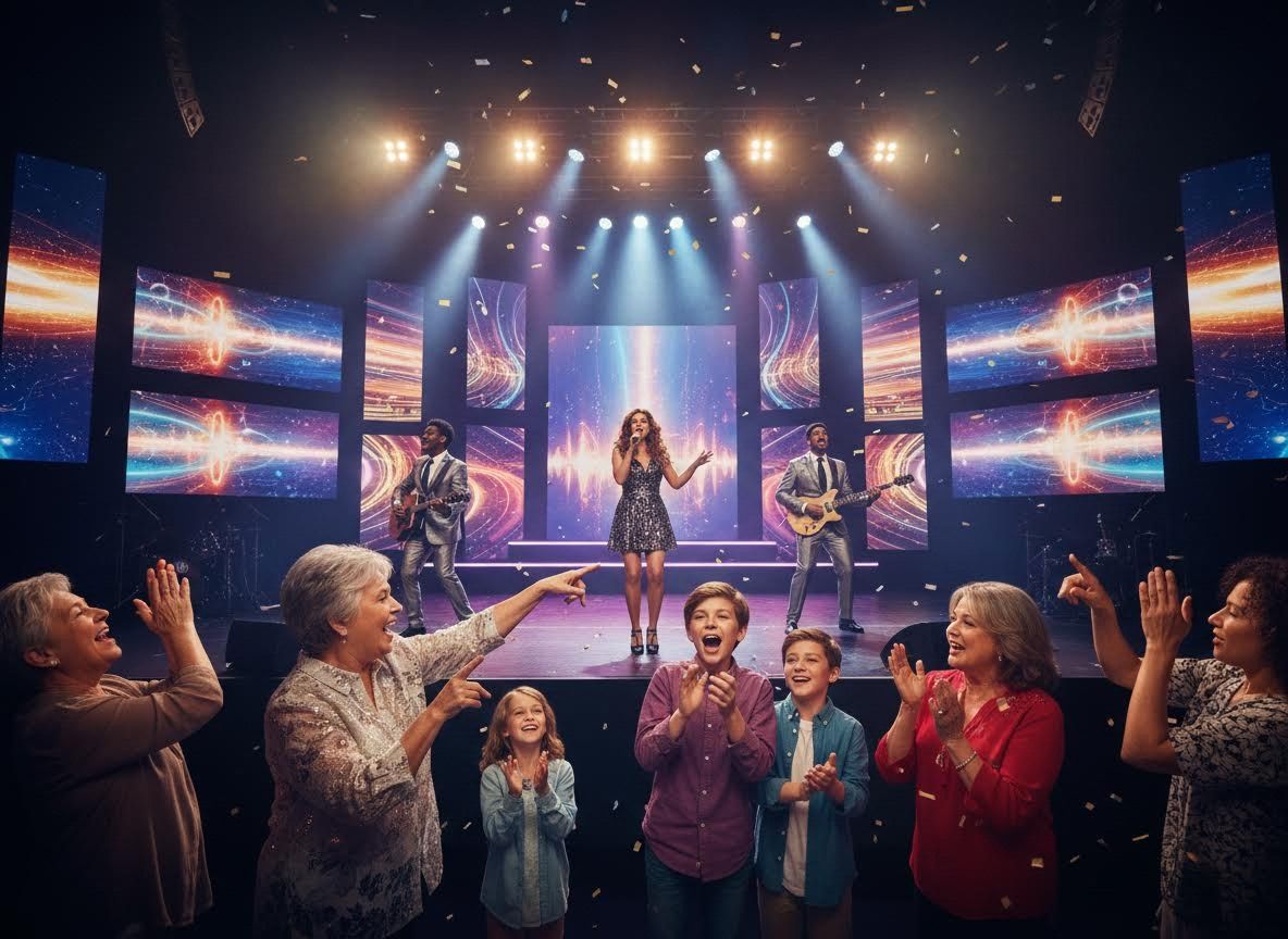 Live concert with a female singer and an excited audience