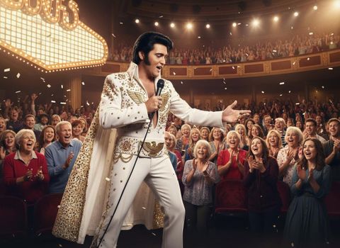 Elvis Impersonator Performing Live for an Enthusiastic Audience