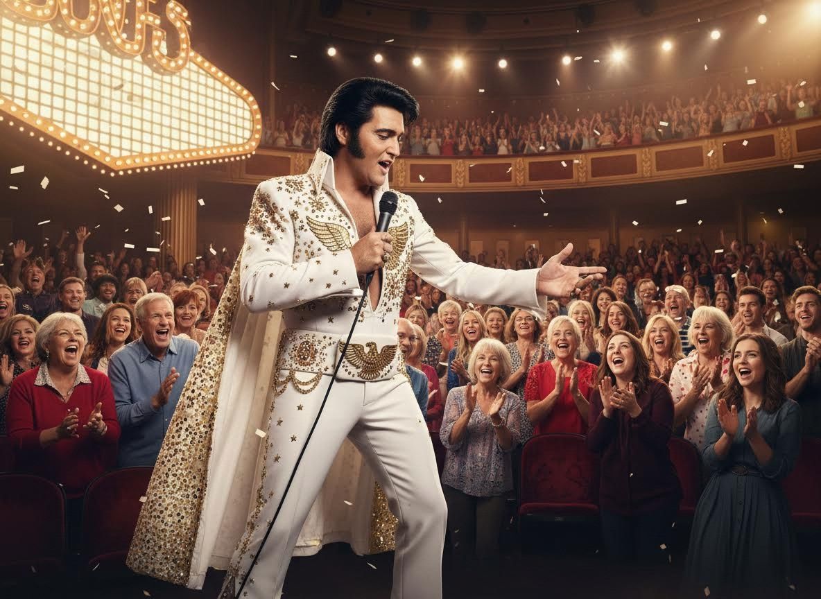 Elvis Impersonator Performing Live for an Enthusiastic Audience