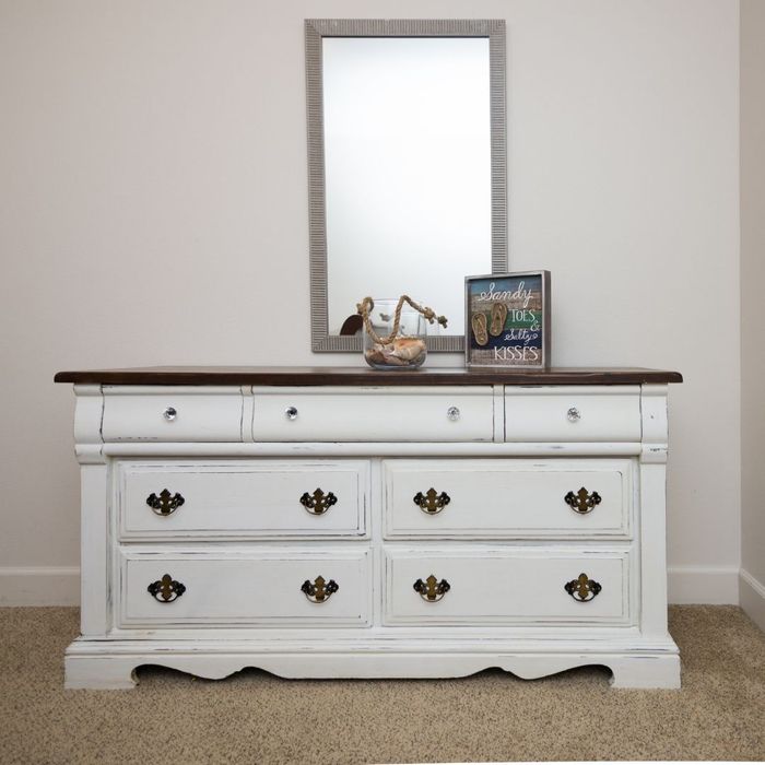 white dresser and mirror
