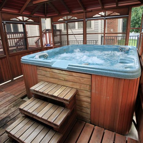 Hot tub on a wooden deck
