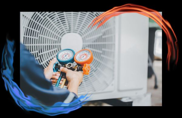 HVAC technician gauging a unit