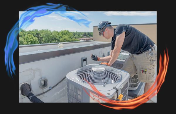 HVAC technician replacing a part on a unit