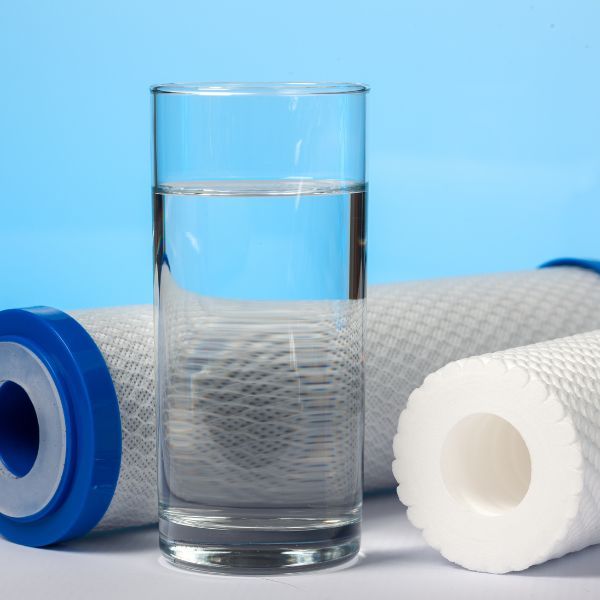 A glass of water next to filters