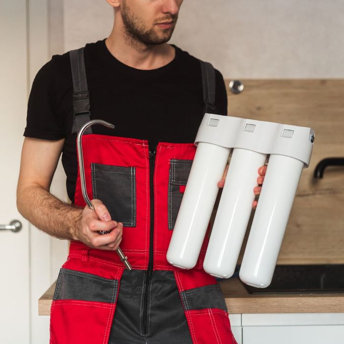 technician with water softener system