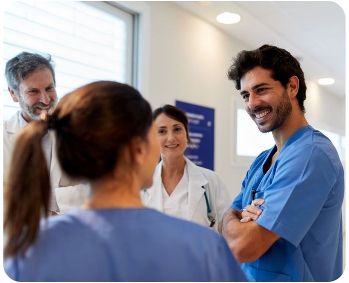 Group of hospital staff chatting