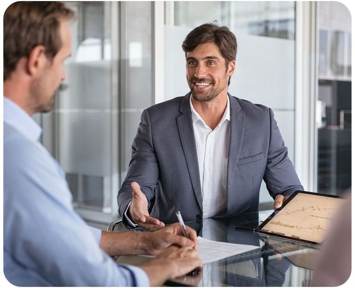 Professional talking to a client