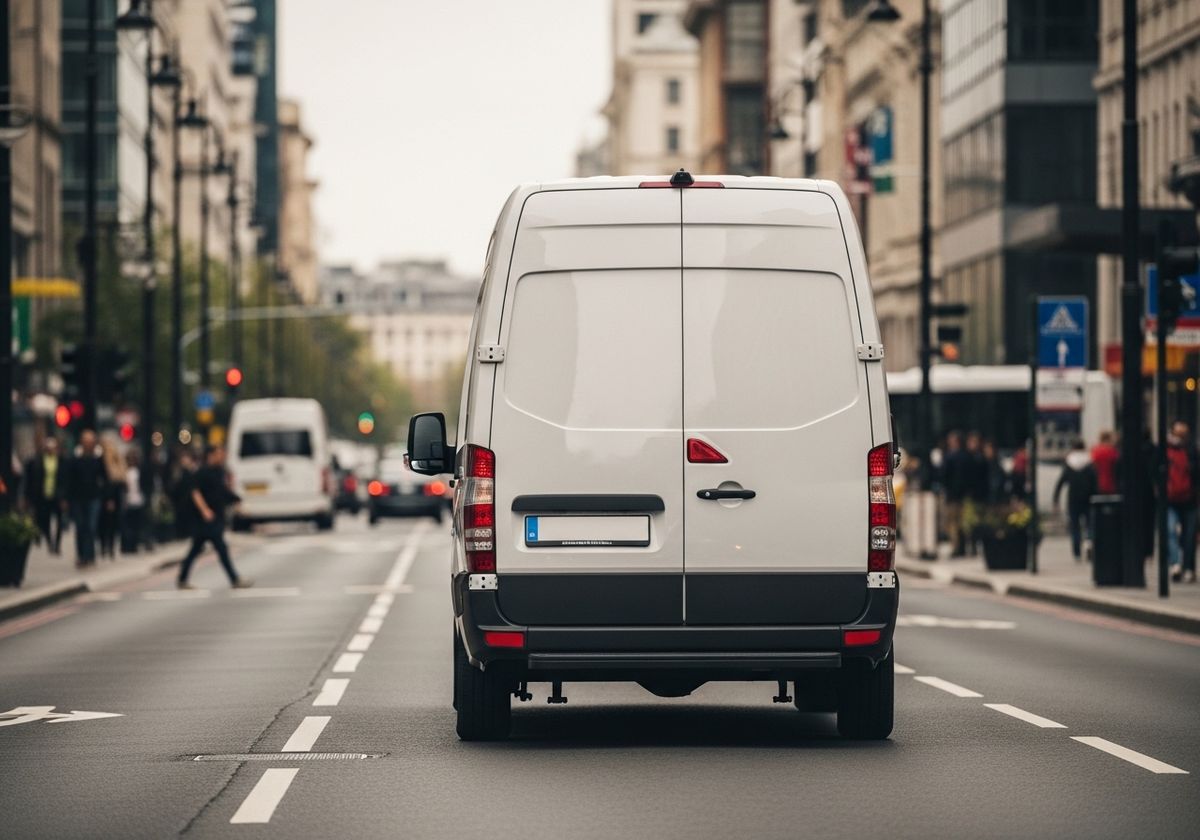 White Delivery Van on City Street