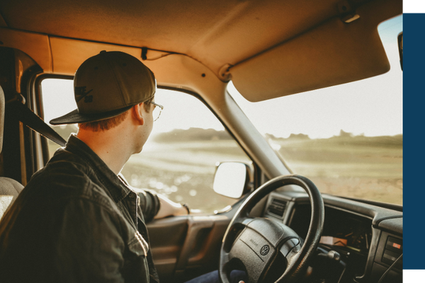 truck driver in cab of the truck