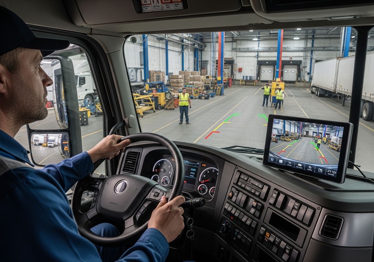 Truck Driver Using Rear View Camera