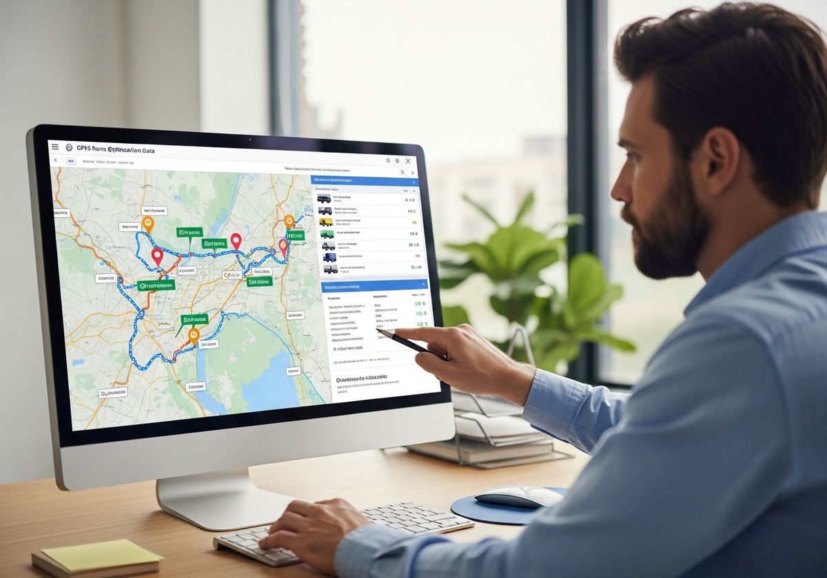 Person Analyzing GPS Route Optimization Data on Computer