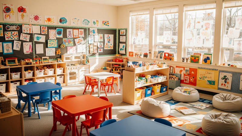 A bright and welcoming preschool classroom 