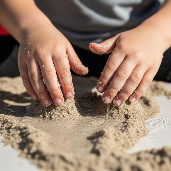 close-up of a child's hands engaged in a sensory play activity with sand and water close-up of a child's hands engaged in a sensory play activity with sand and water