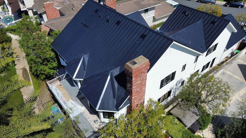 top view of standing seam metal roof on home