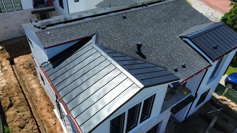 drone view of new standing seam metal roof