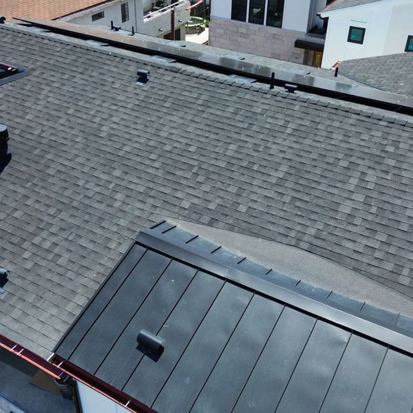 top view of standing seam metal roof on home
