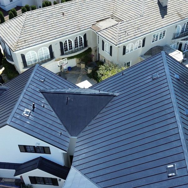 top view of standing seam metal roof on home