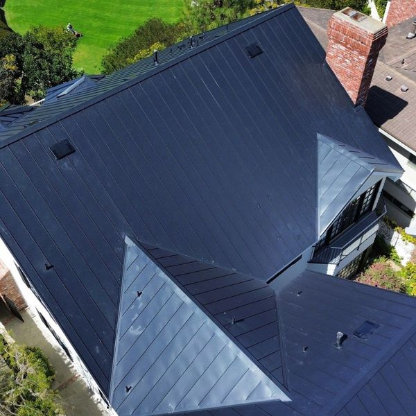 top view of standing seam metal roof on home