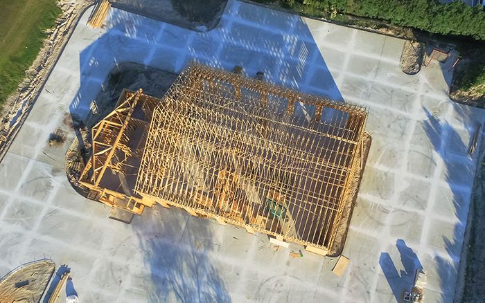 aerial view of house frame during construction