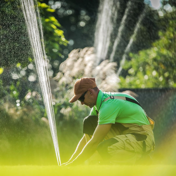 technician working on sprinkler system