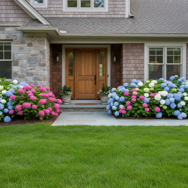 A lush, perfectly cut green lawn and a vibrant, healthy flower bed leading up to the welcoming front porch of a home, highlighting strong curb appeal. A lush, perfectly cut green lawn and a vibrant, healthy flower bed leading up to the welcoming front porch of a home, highlighting strong curb appeal.