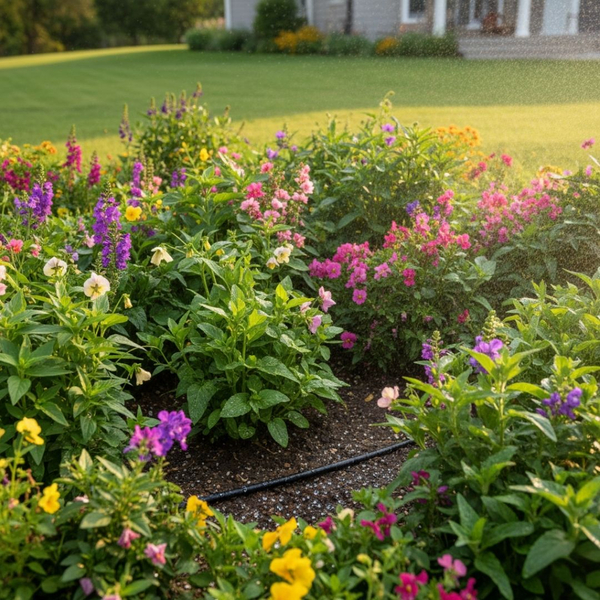 A flourishing garden bed filled with healthy, colorful plants and flowers, demonstrating the result of a protected landscape investment. A flourishing garden bed filled with healthy, colorful plants and flowers, demonstrating the result of a protected landscape investment.