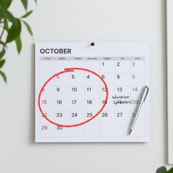 A calendar page for October with the second half of the month circled, symbolizing the time to winterize.