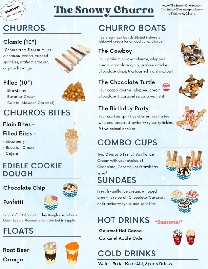 The Snowy Churro menu