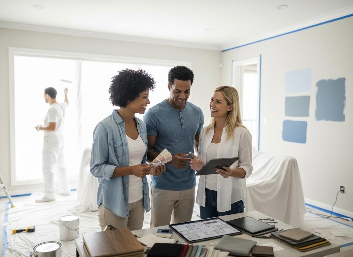 Couple and Interior Designer Planning Home Renovation