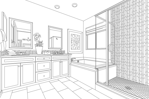 drawing of a bathroom remodel. 