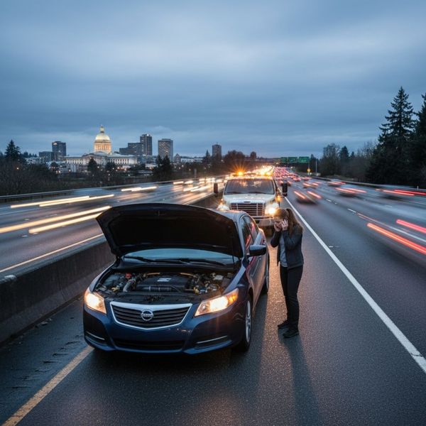 car broken down on the I-5 Corridor