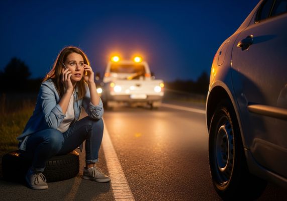 Woman stranded with flat tire calls for help