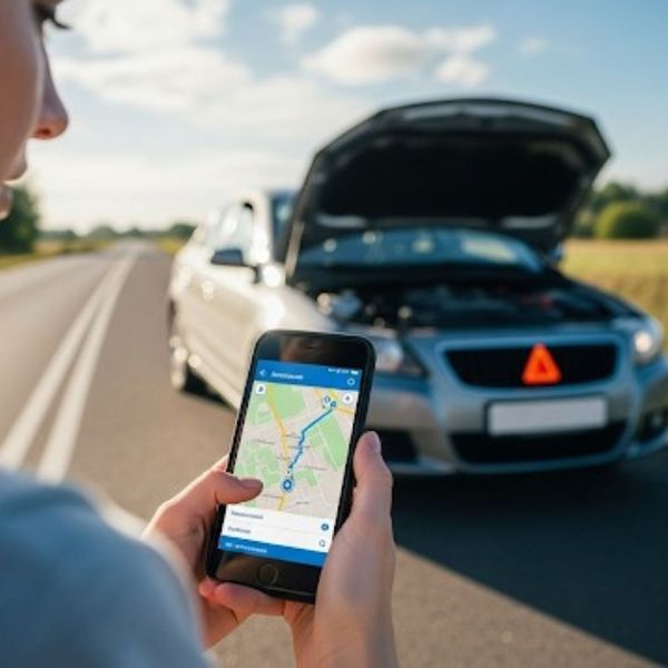 An over-the-shoulder view of a person using a smartphone that displays a map with a GPS route. An over-the-shoulder view of a person using a smartphone that displays a map with a GPS route.