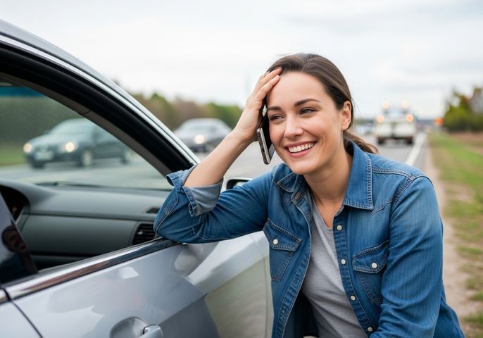 Woman Calling for Roadside Assistance