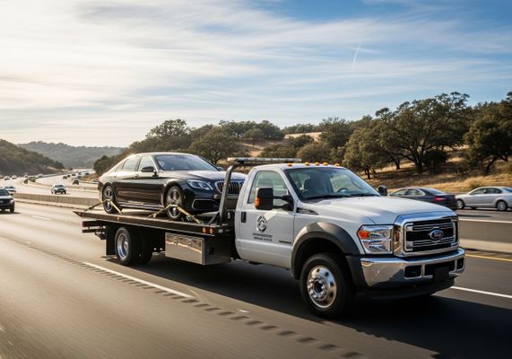 Tow Truck Transporting Damaged Mercedes