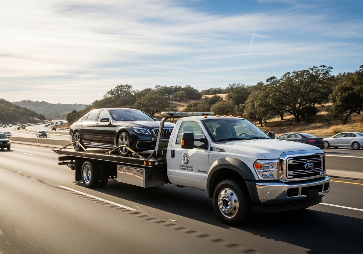Tow Truck Transporting Damaged Mercedes