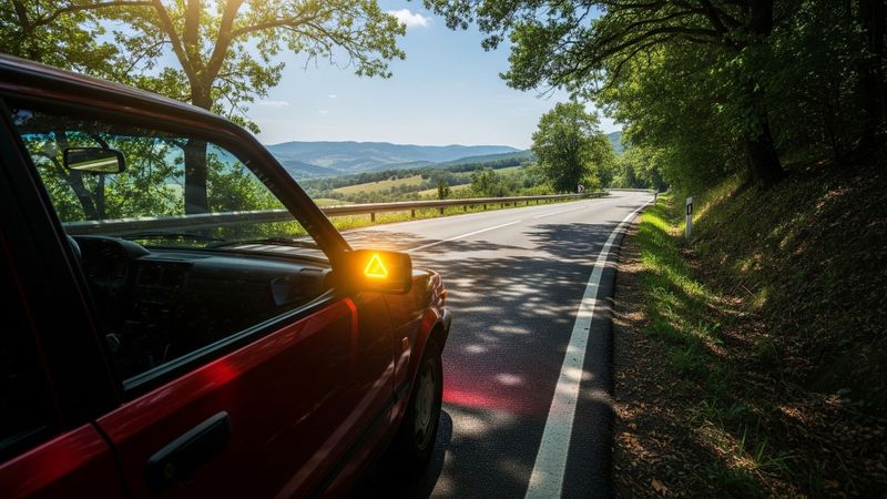 car safely pulled over on the shoulder