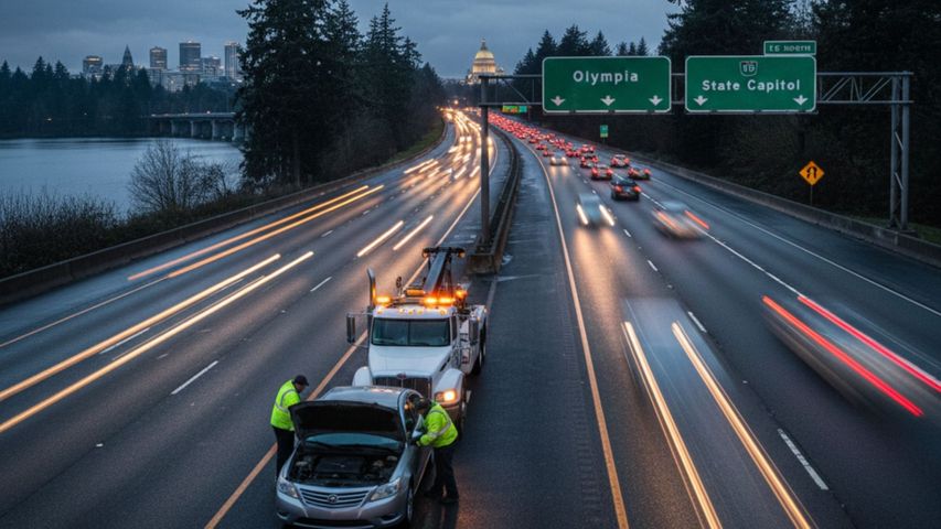 car broken down on the I-5 Corridor