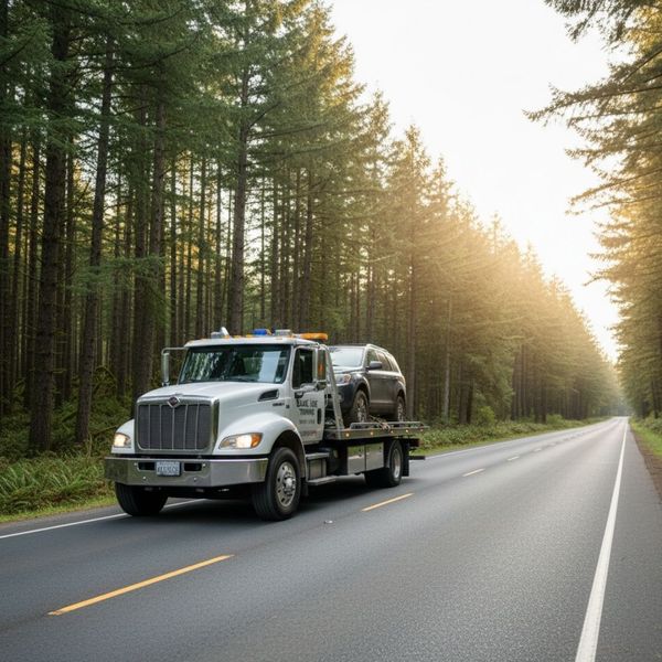 tow truck carrying an SUV