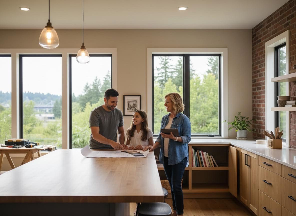 Family planning home renovation in modern kitchen