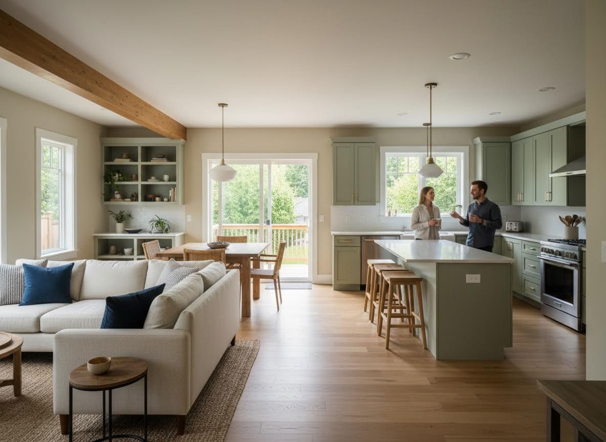 Couple in a Modern Open-Concept Kitchen and Living Room