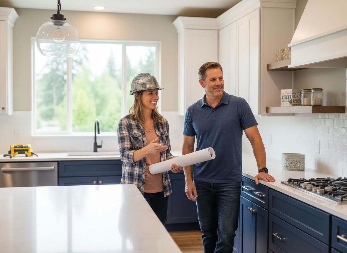 Contractor and Homeowner in New Kitchen