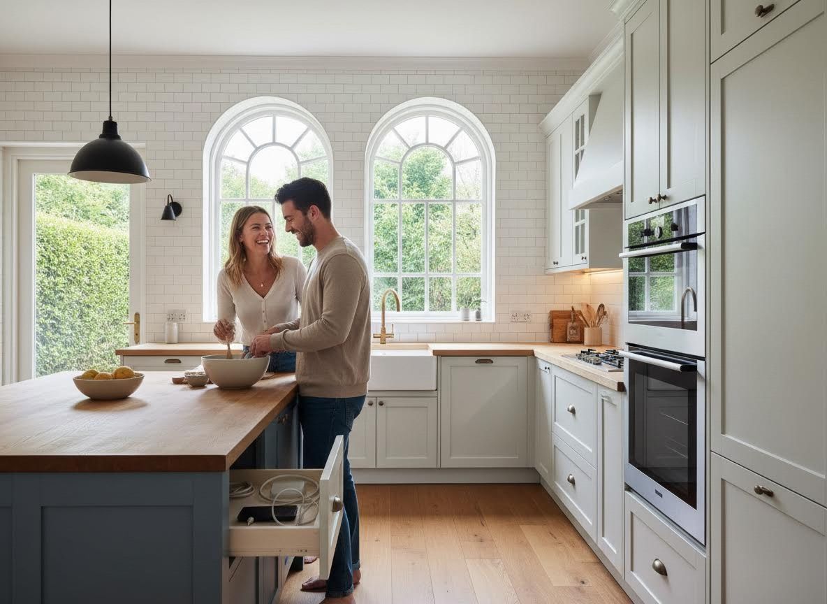 Couple cooking in a stylish, modern kitchen