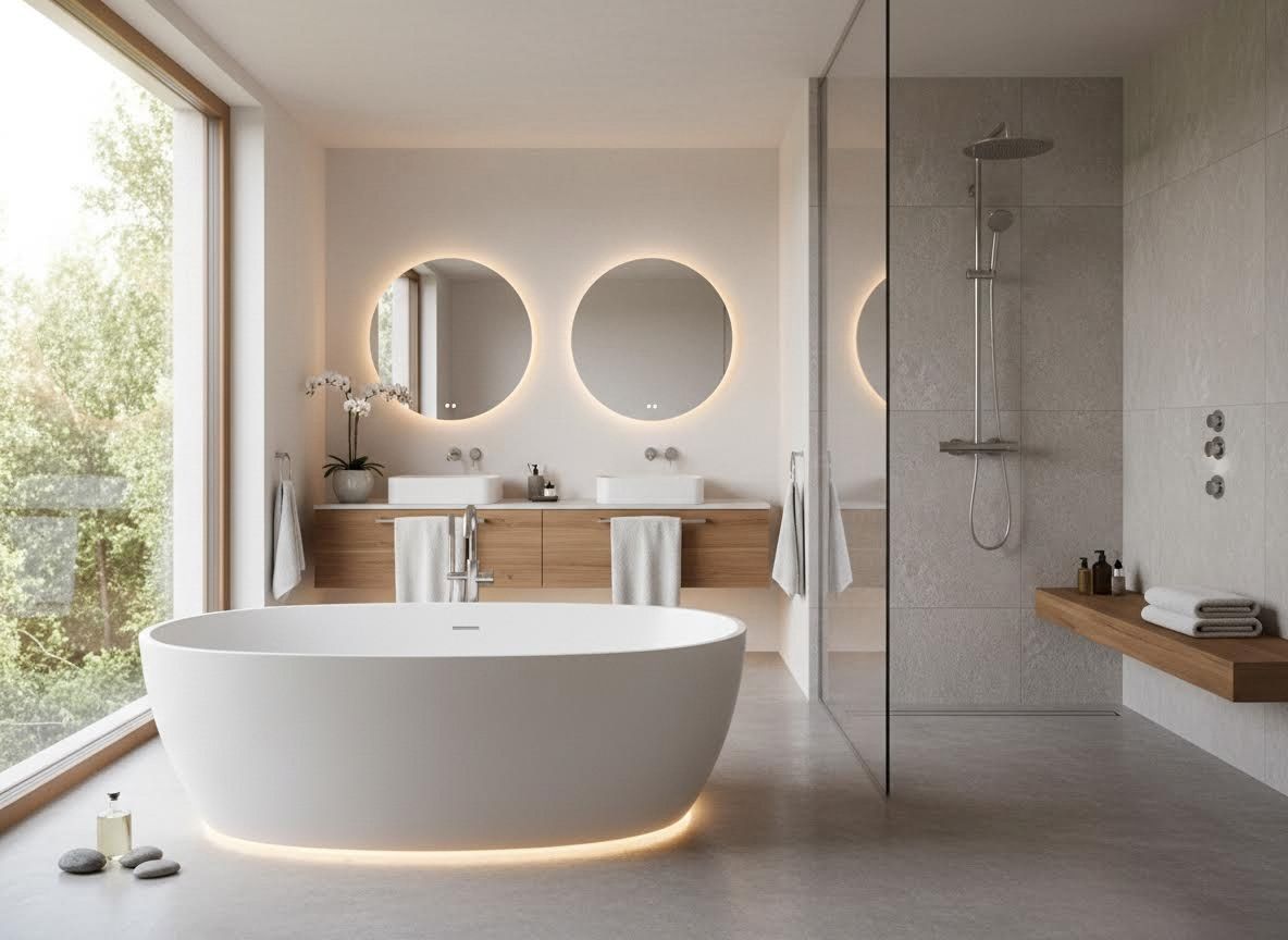 Modern Luxury Bathroom with Freestanding Tub and Walk-in Shower