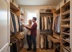 Couple Organizing Clothes in a Custom Walk-in Closet