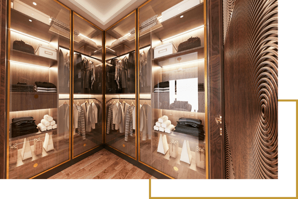 custom closet with glass doors